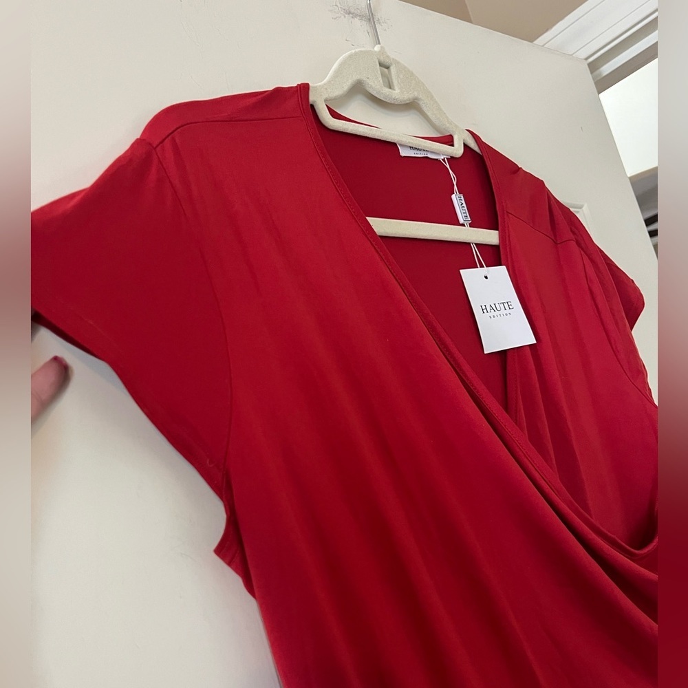 NEW! Haute Red Cotton Polyester Blend Mid Length Dress Women’s size 2X - Picture 8 of 15
